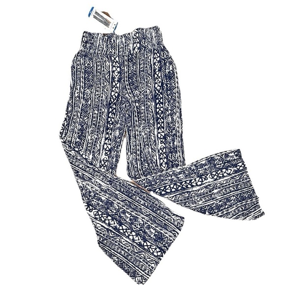 Three Dots Pants - NWT- Three Dots- Navy/White Tribal Print Flowy Pull On Pants- Large